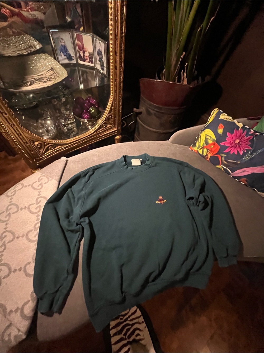 Boss Men's Crewneck Sweater in Dark Teal with Embroidered Logo